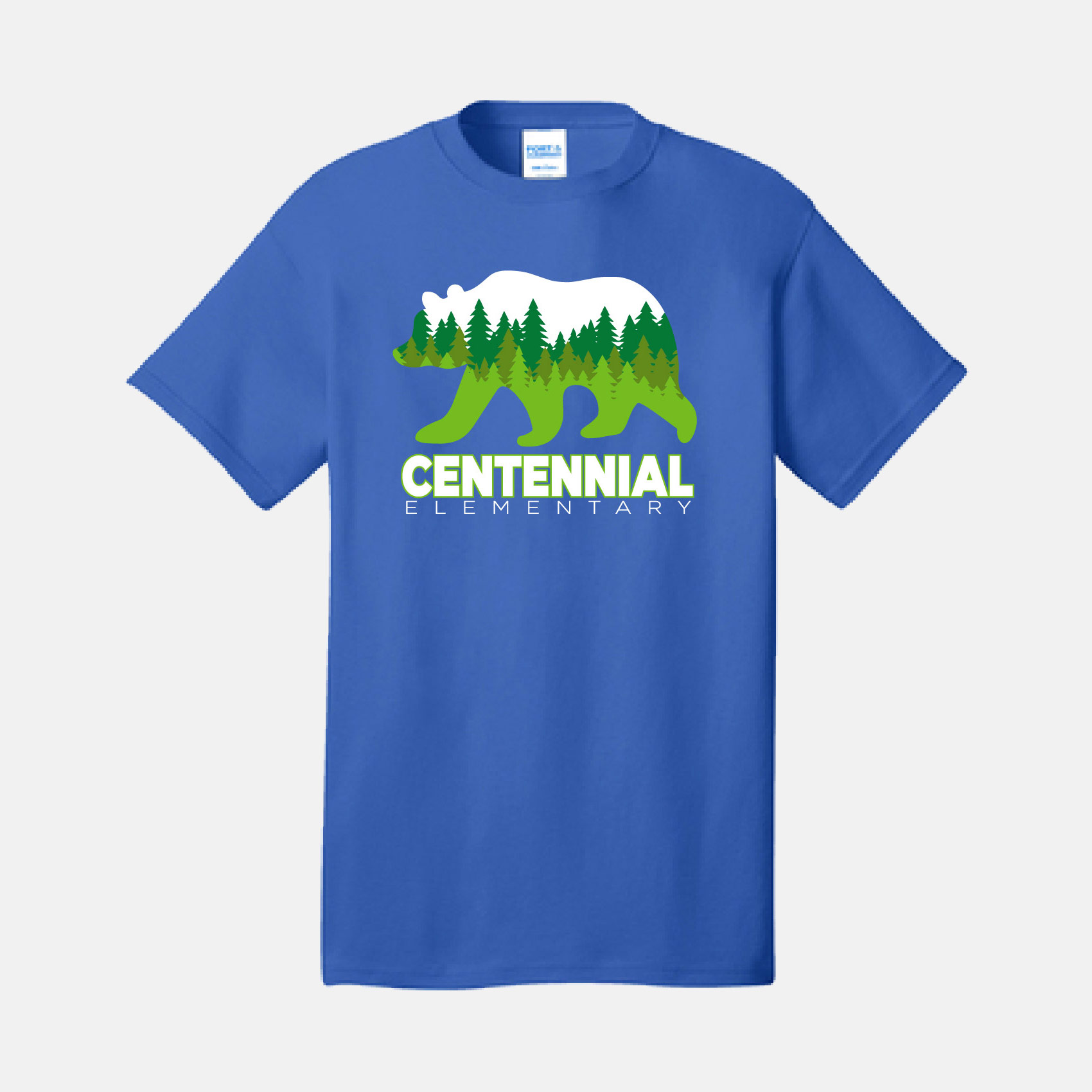 Centennial Elementary T-Shirt, in royal blue color with the school logo on it.